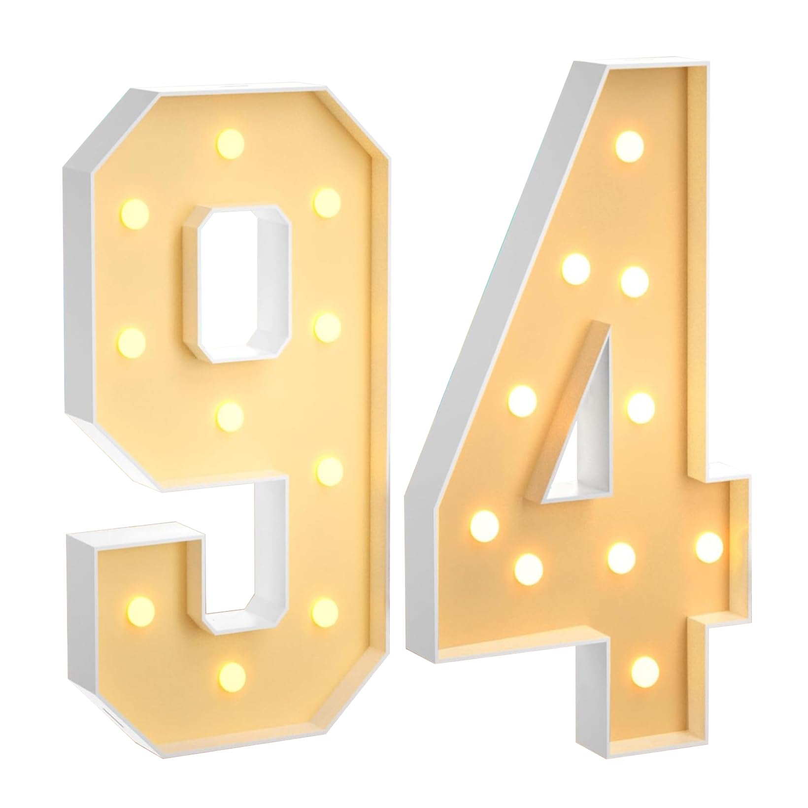100 cm, grande numero 94, con numeri a LED grandi, decorazione a mosaico, luce bianca calda, per casa, feste, compleanni, matrimoni, compleanni e Natale