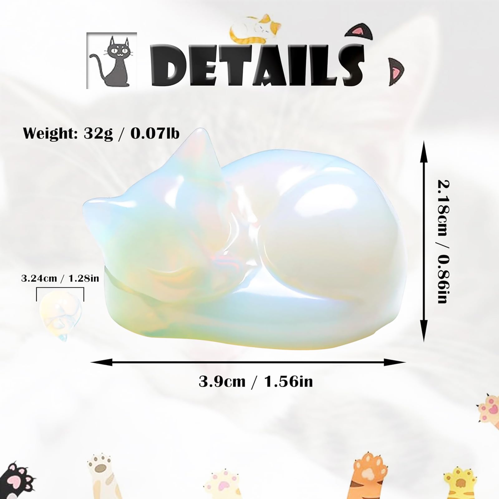 Figurine Chat Endormi En Cristal Blanc – Mini Statue Chat Polie – Décoration & Cadeau Adorable