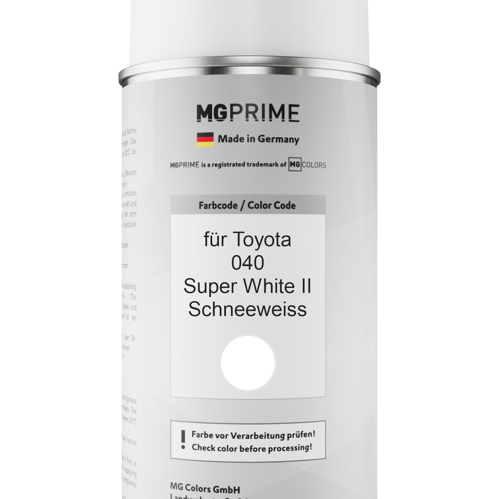 MG PRIME Vernice per auto Kit di bombolette a spruzzo per Toyota 040 Super White II/Glacier White Bomboletta spray da 400ml di vernice di base vernice trasparente