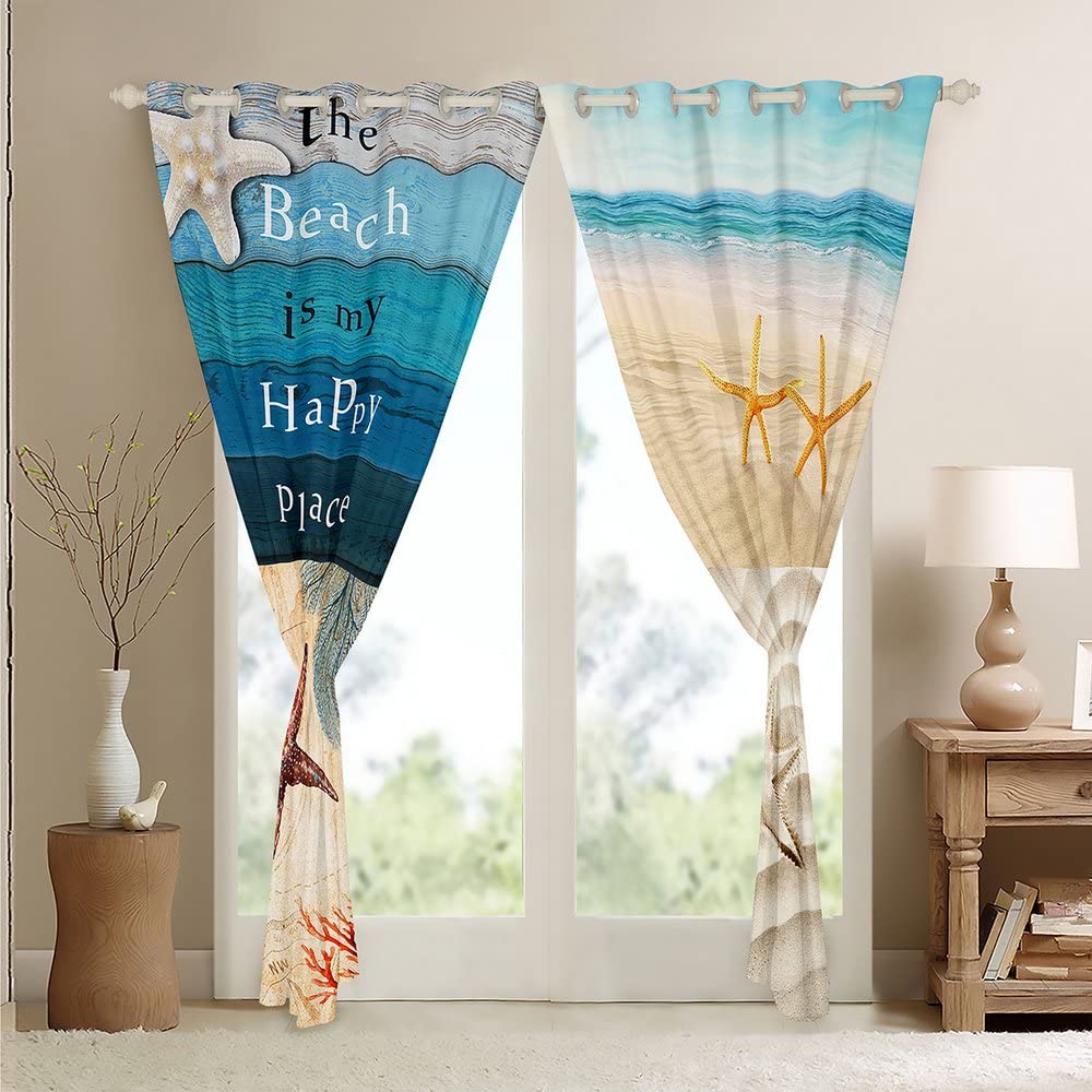 Tenda Chiffon Per Finestre Con Stelle Marine – Pannello Unico 132x160 Cm, Semitrasparente Con Tema Nautico Blu E Cavalluccio Marino, Per Soggiorno E Cameretta