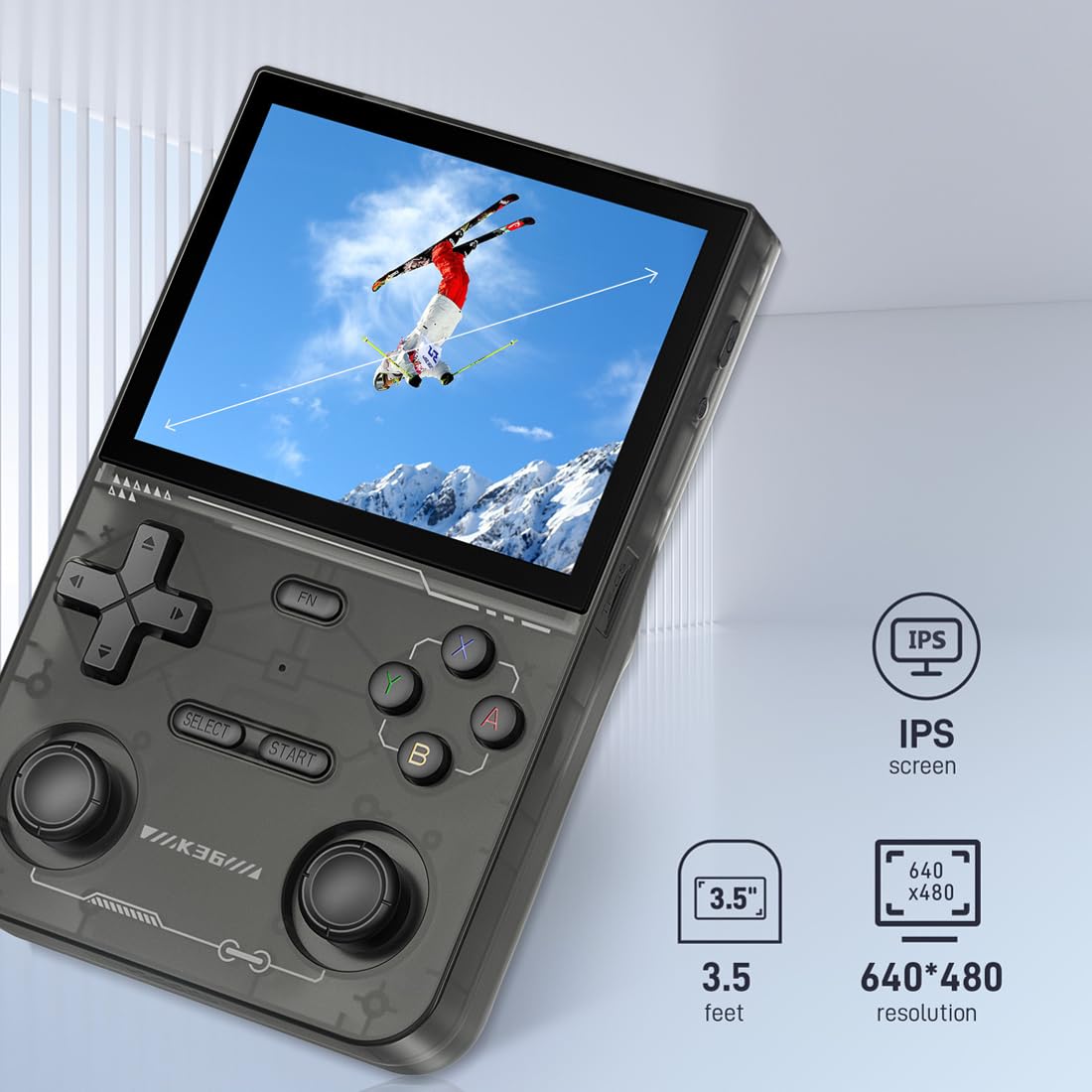 JOYARCH K36 Retro Console per videogiochi portatile con schermo IPS da 3,5 pollici 640 x 480, doppio joystick da 128 GB, mini lettore video retrò portatile integrato, oltre 19000 giochi