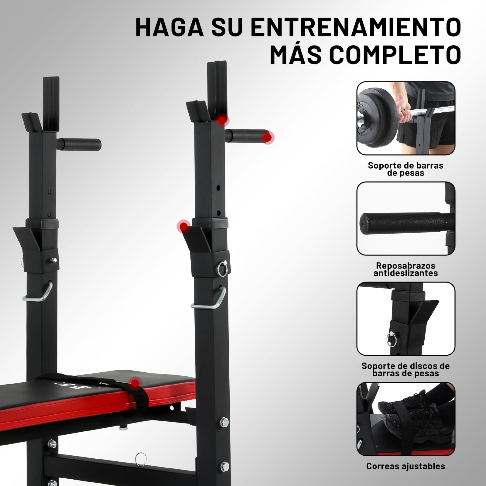 ISE Banco de musculación plegable ajustable con soporte de barras para mancuernas y estación de dips, bancos de musculación ajustables rojo negro 544-BK, blanco negro 544-WH