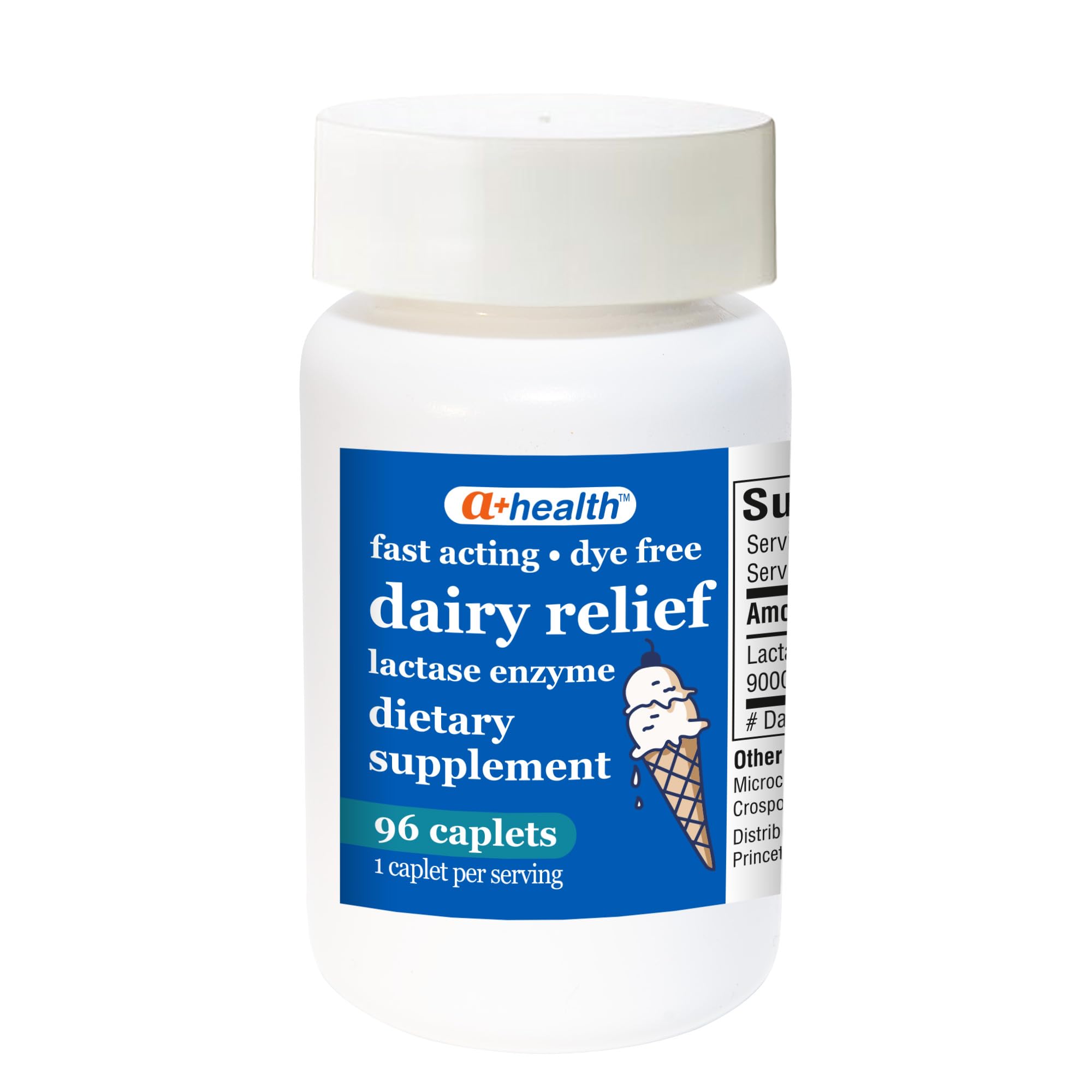 A+Health Dairy Relief Lactase Enzyme 9000 FCC, Fast Acting 96 Count Caplets — Amazon image 3