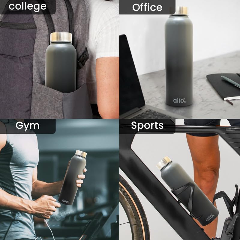 Image of Allo Stainless Steel Water Bottle For Adults, Kids 1 Litre Water Bottles For School, Office, Sports, Gym 1L Water Bottle For Men And Women, Pack Of 2| Leak Proof, Bpa Free, Olive Green & Dark Grey