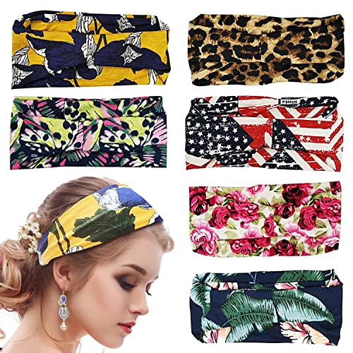 6 Pack Cloth Headbands for women,Twist Knotted Boho Stretchy Hair Bands for Girls Yoga, Criss Cross Turban Plain Headwrap,Morning Makeup, Sweat Wicking Non Slip Solid Hair Bands