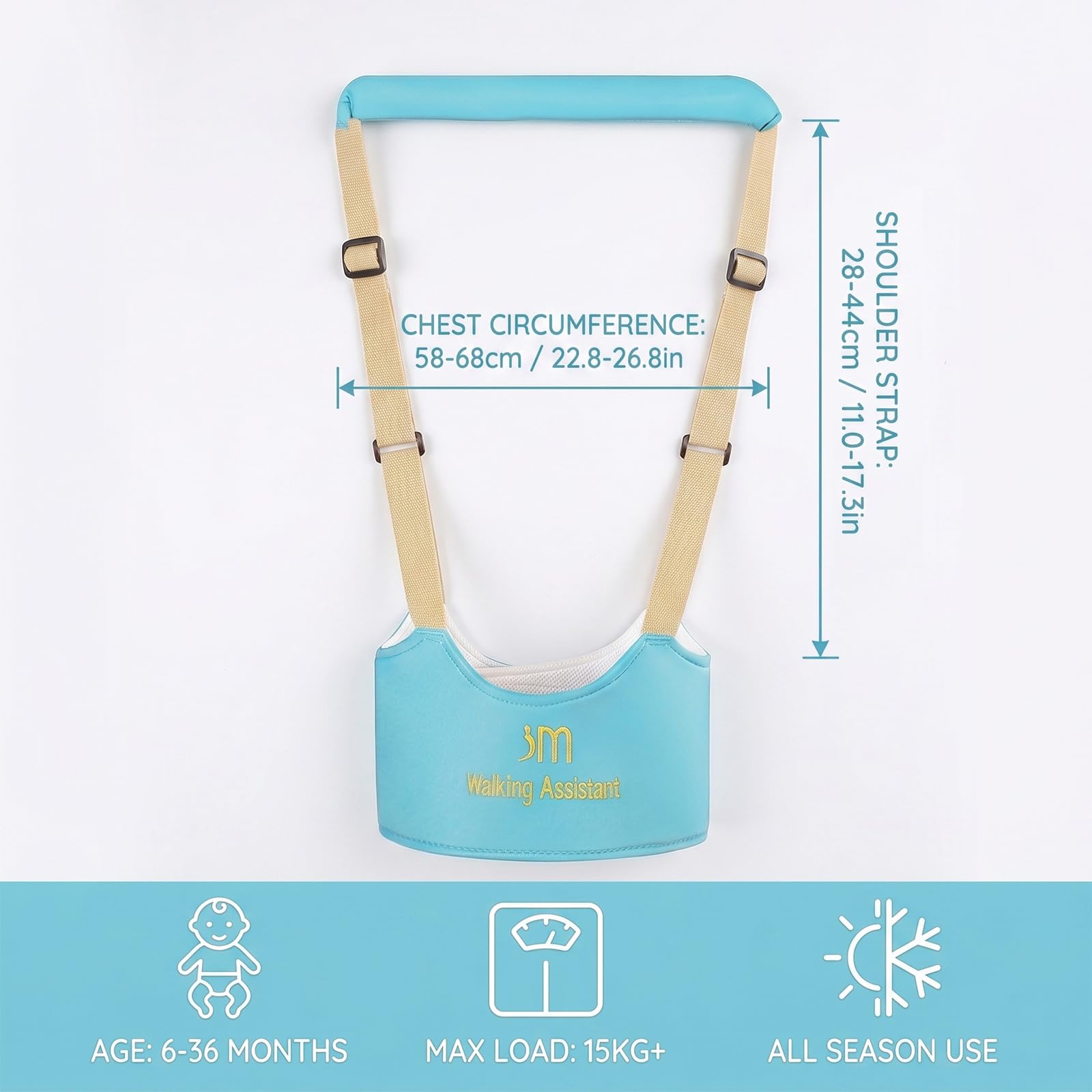 Arnes Bebe para Caminar, Arnés de Seguridad Ajustable y Transpirable para Primeros Pasos, Asistente de Caminata Infantil con Hebilla de Seguridad para Bebés de 7-24 Meses