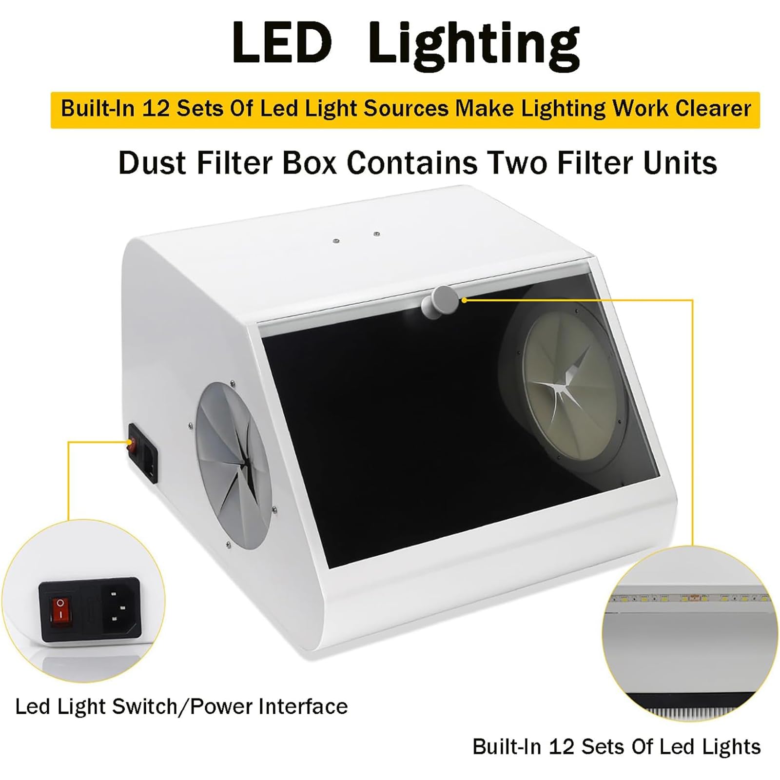 Zahnpolier- Und Schleifbox, Sandstrahl- Und Staubdichte Box, Mit LED-Lichtquelle Und Filtersystem, Hochtransparentes Sichtfenster Aus Gehärtetem Glas