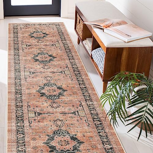 Hallway Washable Runner Rug - 2'6x14 Kitchen Rugs Entryway Rug Runner Vintage Soft Floor Mat Non Slip Indoor Farmhouse Carpet for Bathroom Living Room Bedroom (2'6''x14', Orange)