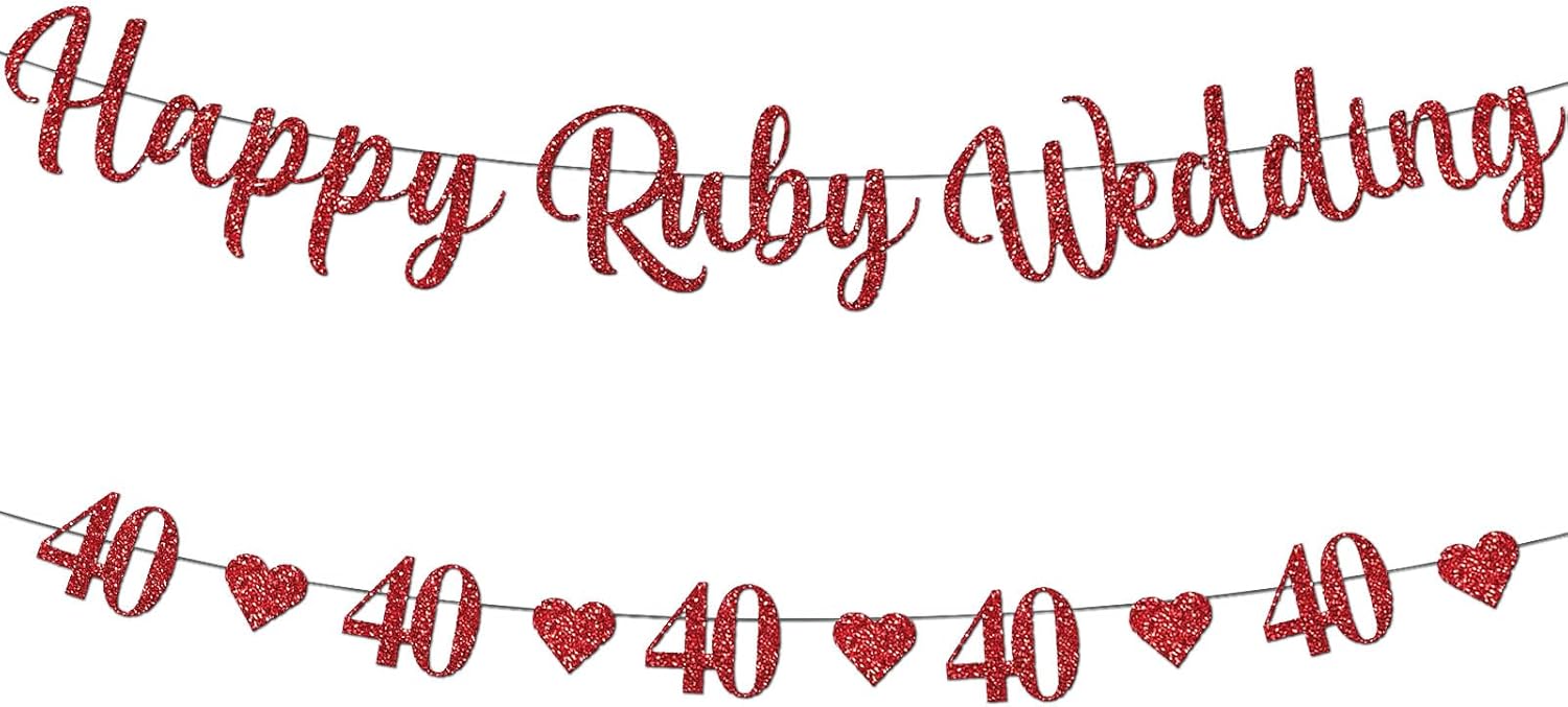 40th Wedding Anniversary Decorations Banner - Black & Red, Happy 40th Wedding Anniversary Color