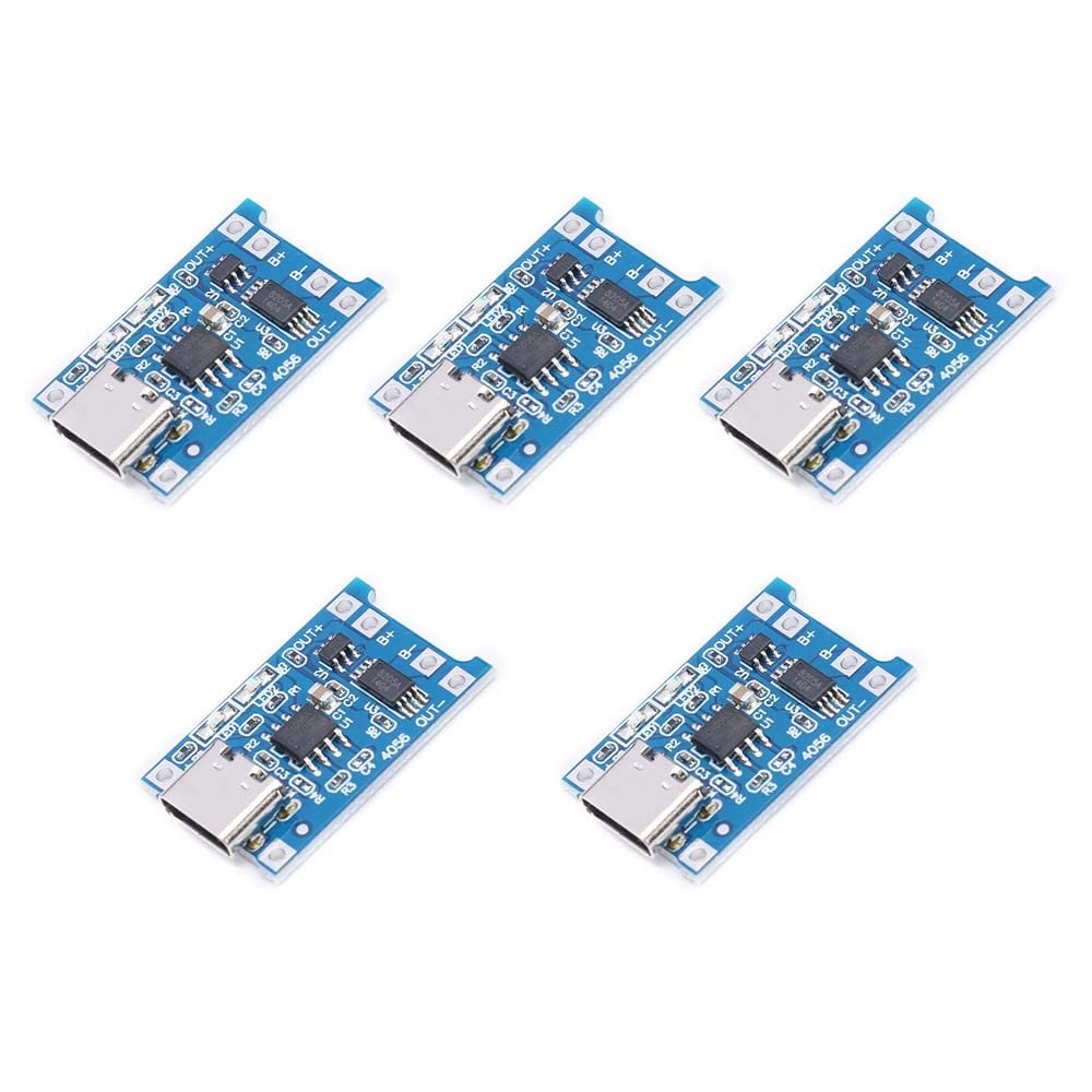 Rakstore 5pcs Type-C USB 5V 1A 18650 TP4056 Lithium Battery Charger Module Charging Board Type C with Protection Dual Functions Li-ion