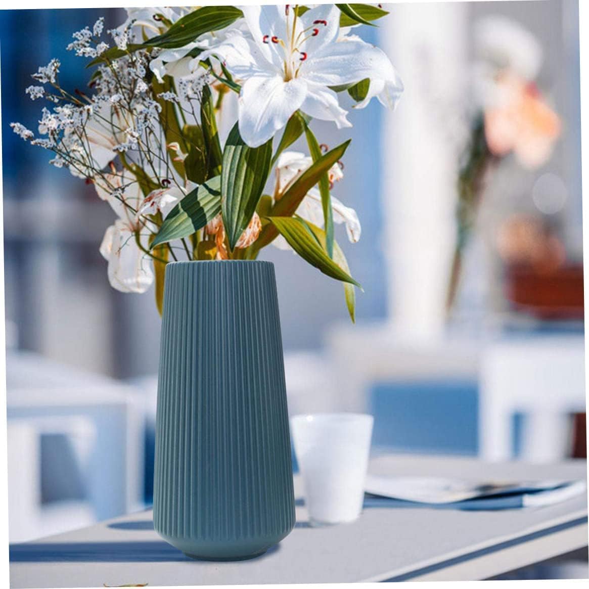 SATYAM KRAFT 1 Pcs Big Vase for Home Decor, Living Room, Office, Bedroom, Centre Table, Balcony,Ceramic Look Unbreakable Showpiece Flower Pot (Blue,Plastic) (Only vase, No Flower) Size - 30 cm