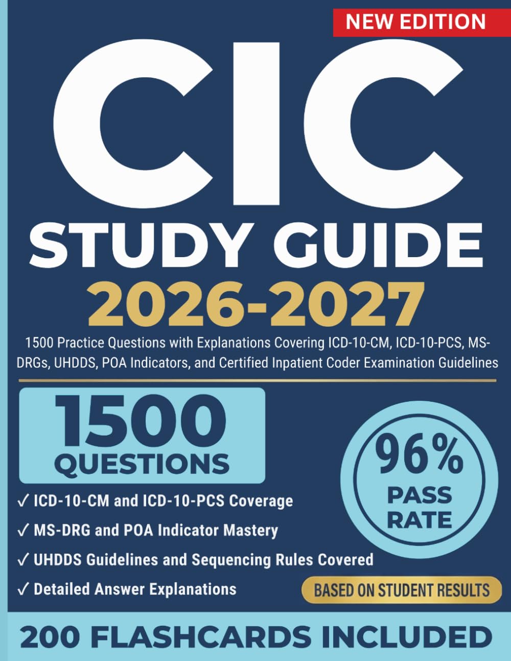 CIC Study Guide 2026-2027: 1500 Practice Questions with Explanations Covering ICD-10-CM, ICD-10-PCS, MS-DRGs, UHDDS, POA Indicators, and AAPC Inpatient Coder Examination Guidelines