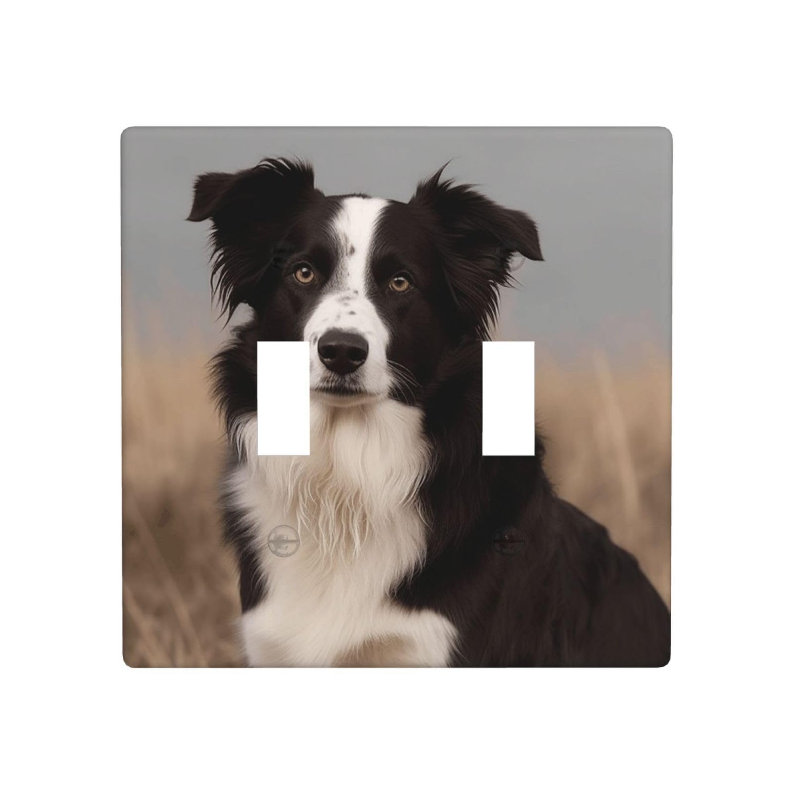 2 Gang Double Toggle Wall Plates, Unbreakable Decorative Duplex Light Switch Plate Covers Border Collie Electrical Switchplate Cover Faceplate For Bathroom Kitchen Decor