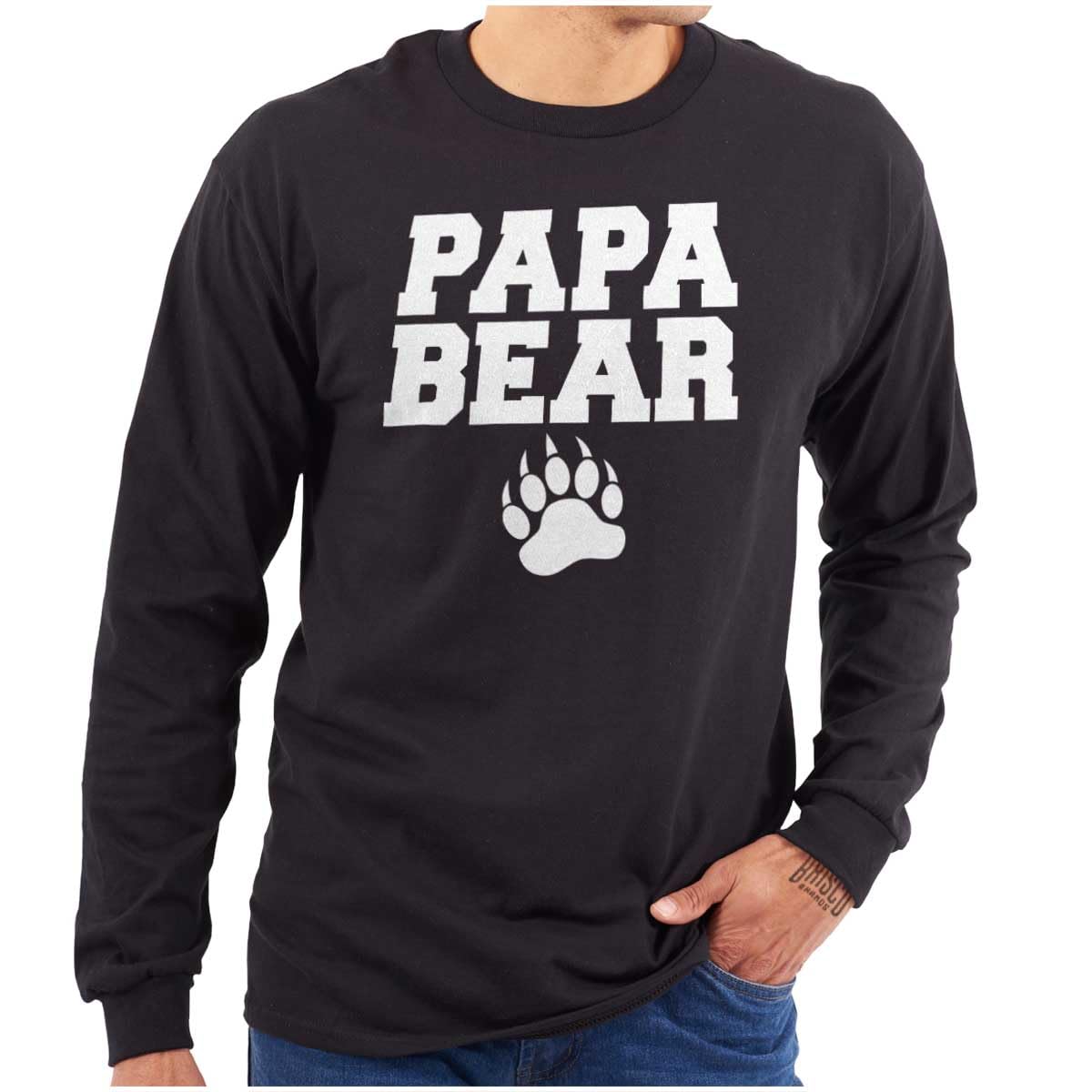 Papa Bear Dad Father's Day Pawprint Mens Long Sleeve Tee T Shirt