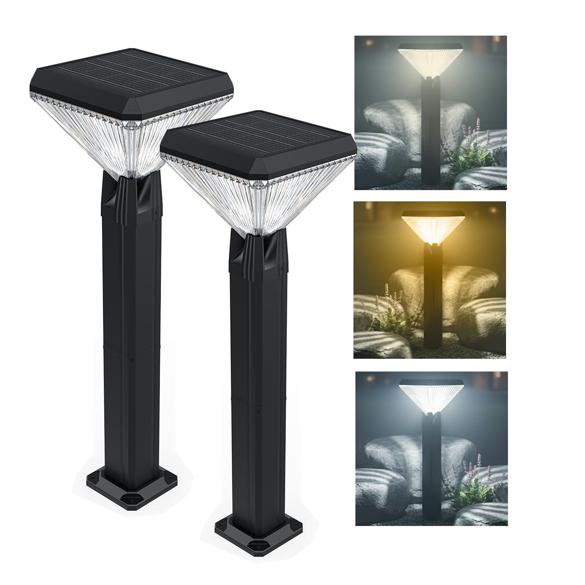 hardoll Solar Gate & Garden Outdoor Lights for Home 8800mAh Battery, IP65 Waterproof, 64 LEDs, 3 Color Modes (Warm/Cool/Neutral), Remote Controlled, Square Shaped Pillar Lamps With Poles(Pack of 2)-picture-28