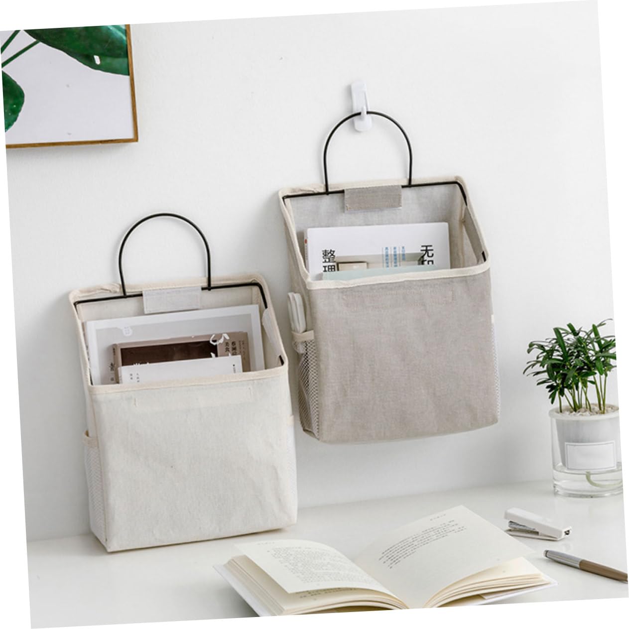 Abaodam 2 Pezzi Borsa da Appendere al Muro Bianco Organizzatore Multiuso Tasche Laterali e Tasca Principale Ampia per Casa Bagno e Cucina