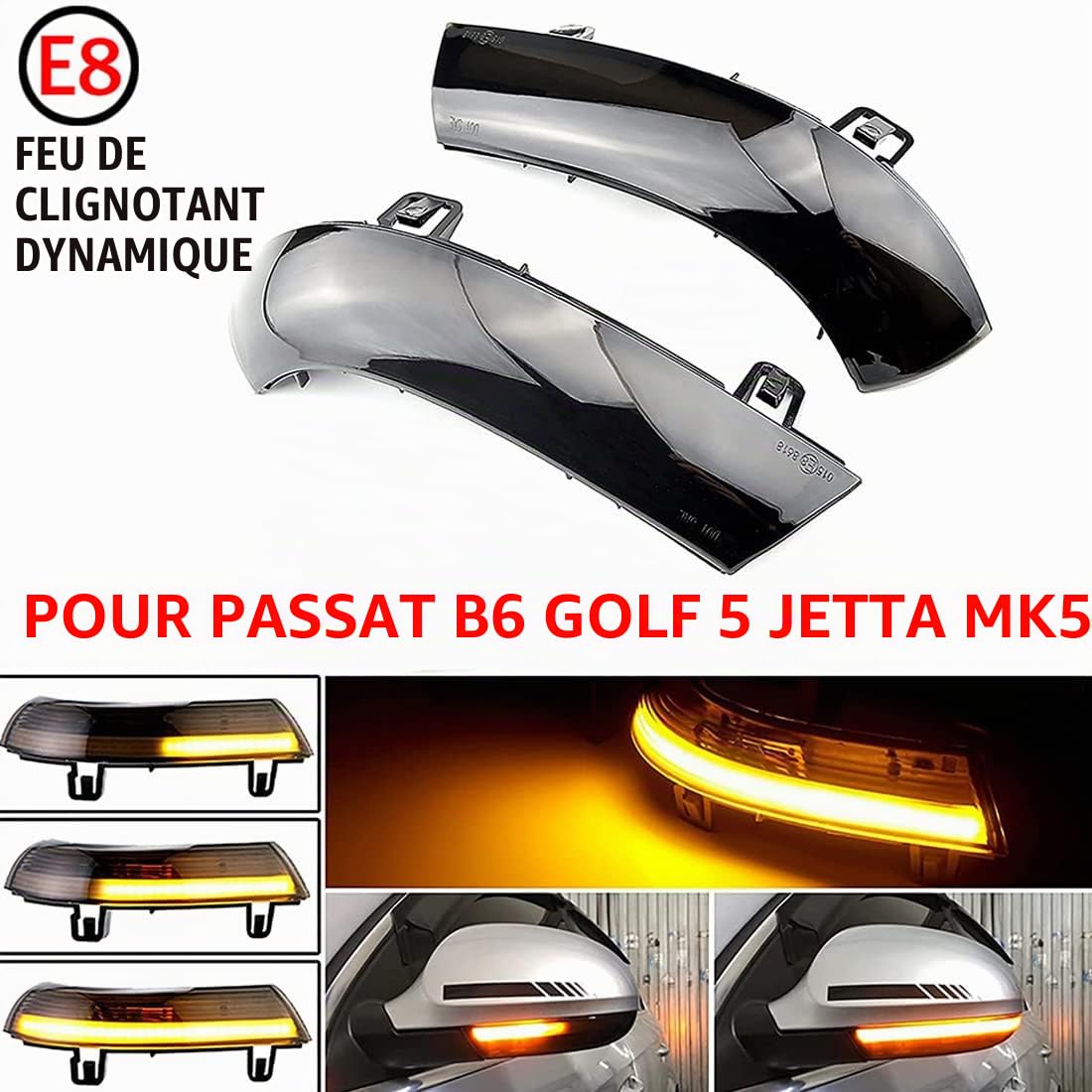 Clignotant dynamique rétroviseur avec lentille fumée clignotant LED clignotant clignotant compatible avec Volkswagen VW GOLF 5 Jetta MK5 Passat B6 B5.5 EOS