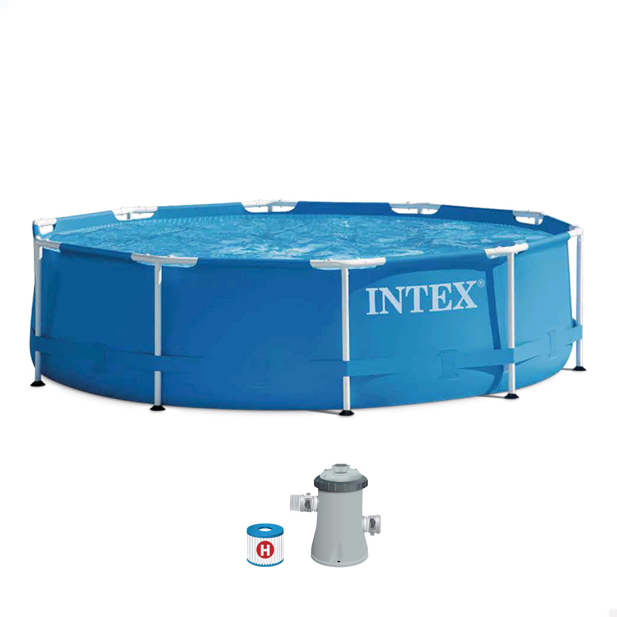 Intex 28202UK 10ft x 30in Metal Frame Swimming Pool with Filter Pump, 4,485 liters, Blue, 305x76 cm