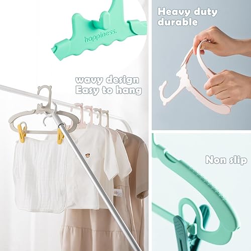 Miniatura 5 de Perchas de bebé para armario, paquete de 30, plástico, ahorro de espacio, resistentes, antideslizantes, color verde