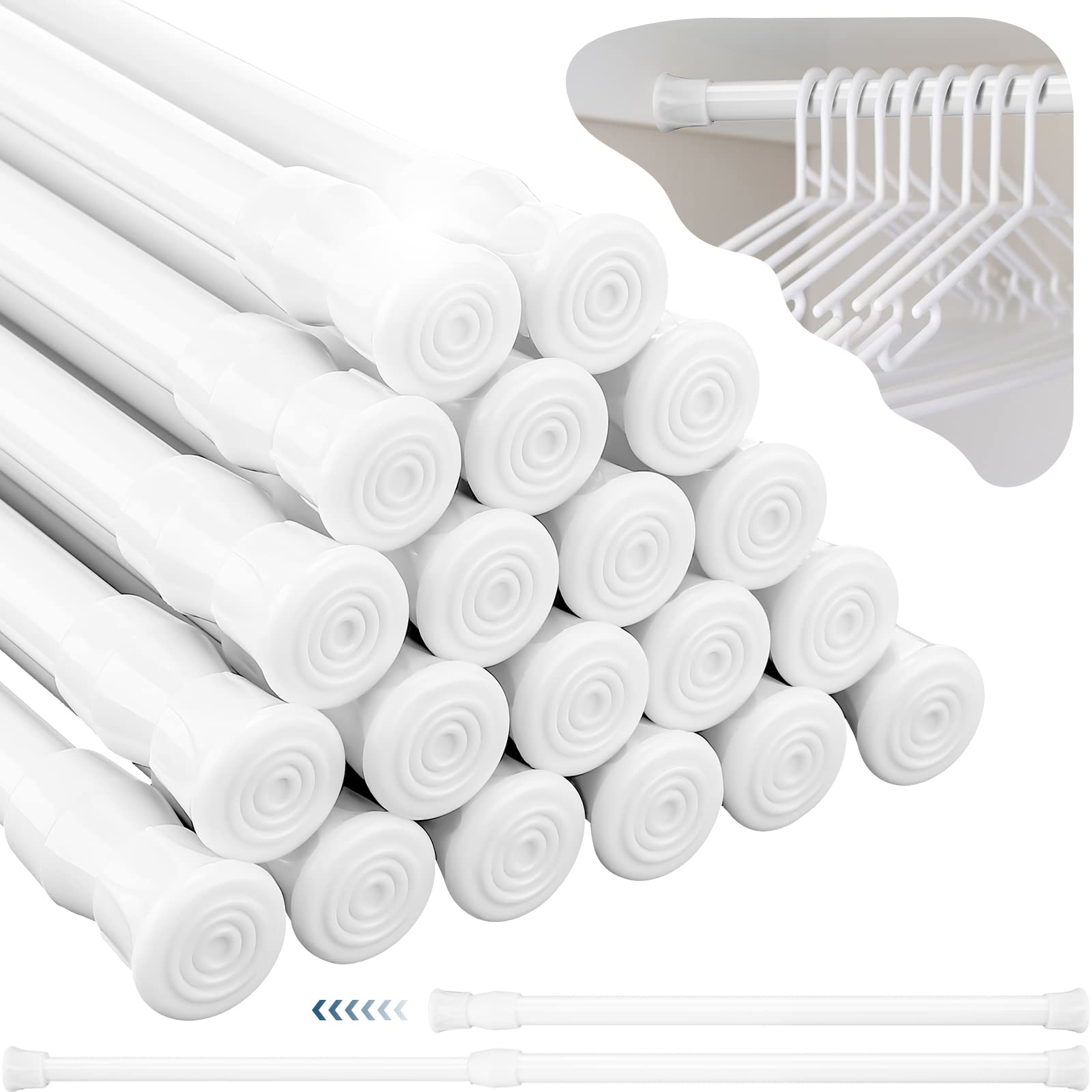 20 Pcs Spring Tension Curtain Rods Adjustable Loaded Curtain Rods Steel Expandable Shower Rod Closet Rod Window Rods for Bathroom Kitchen Cupboard Bars, 0.51 Inch Diameter (White, 15.7-28 In)