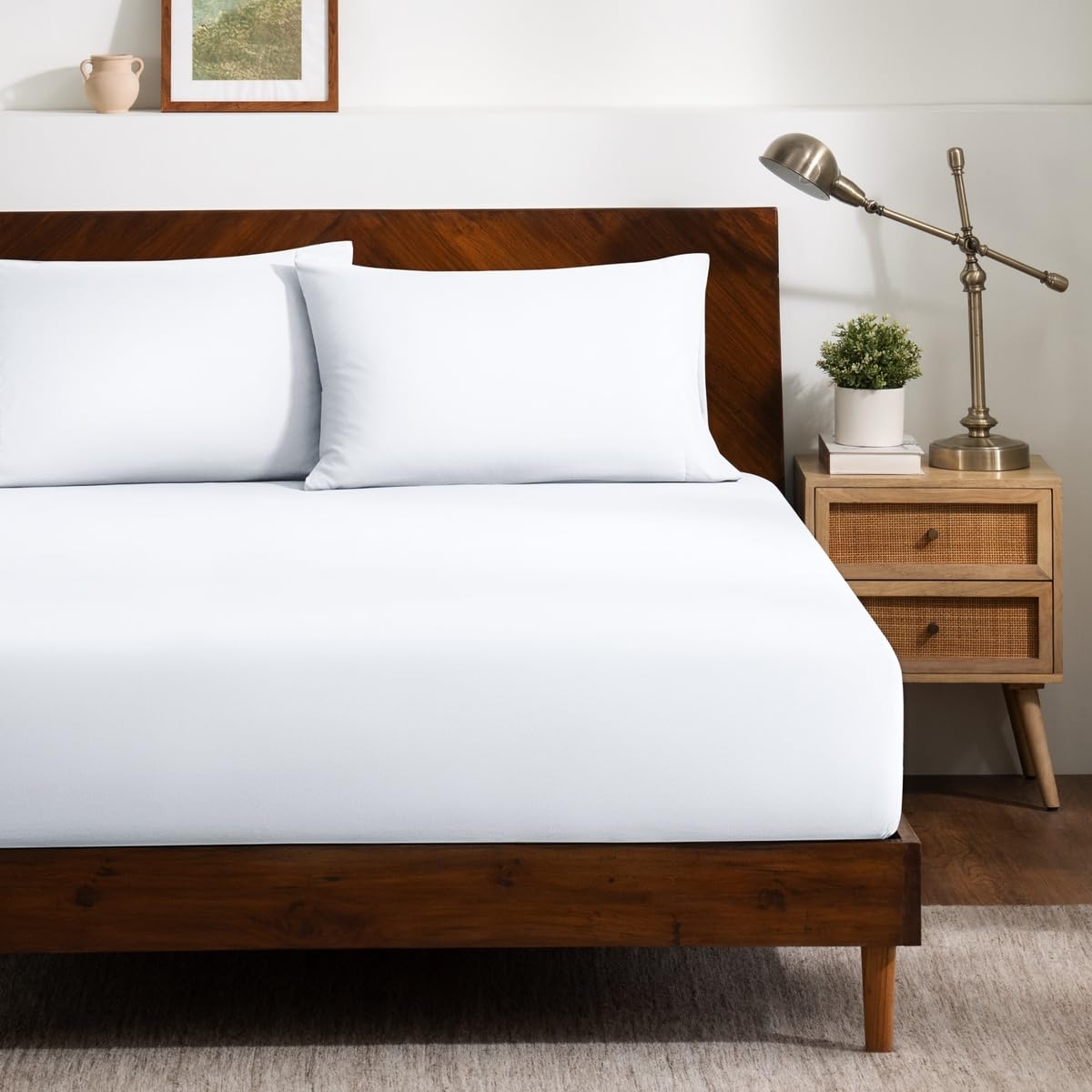 bare home fitted sheet + pillowcase set - luxury 1800 ultra-soft microfiber - double brushed - deep pockets - easy fit - fitted sheet and pillowcases (twin, white)