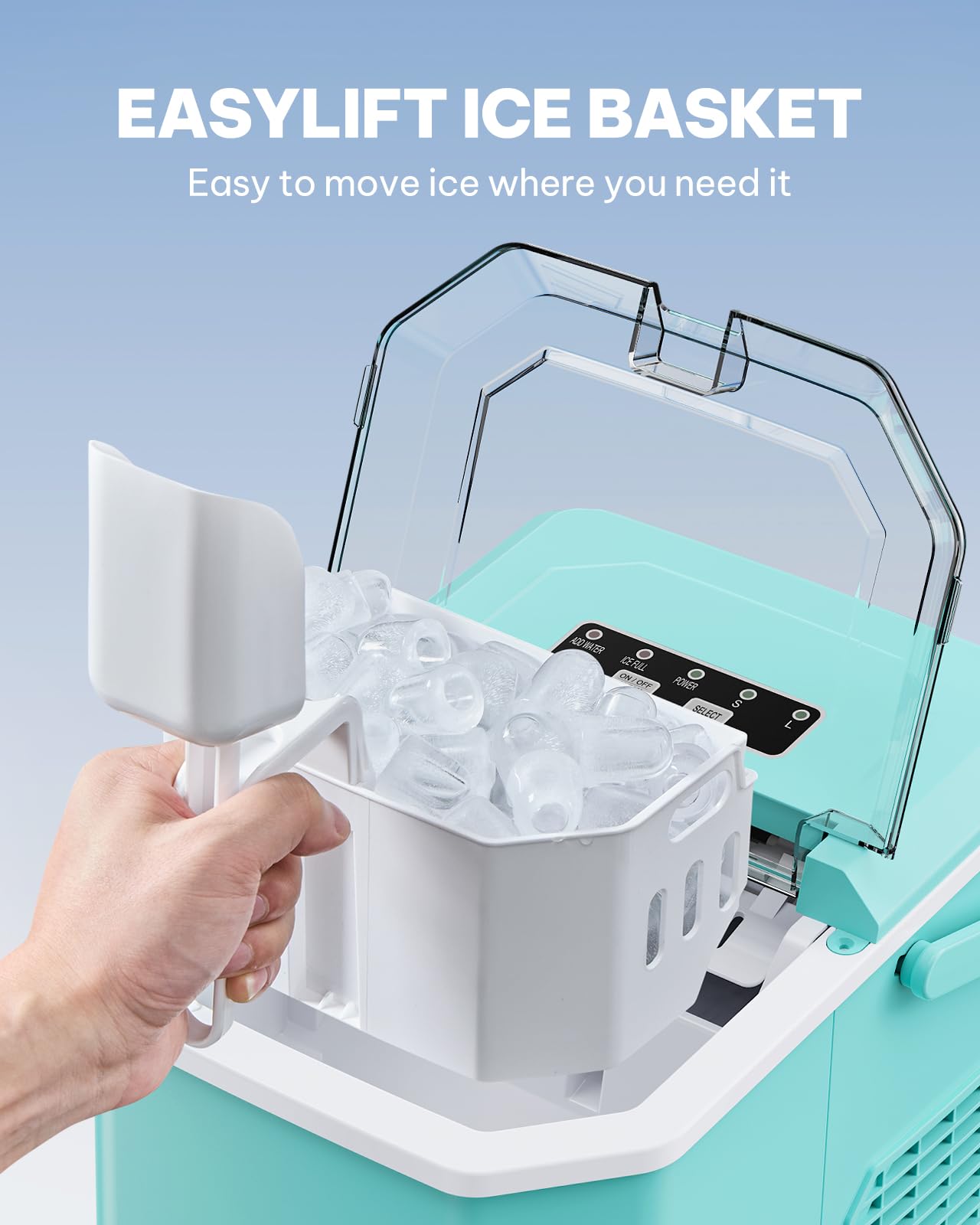 Silonn Ice Maker Countertop, Portable Ice Machine With Carry Handle, Self-Cleaning Ice Makers With Basket And Scoop, 9 Cubes In 6 Mins, 26 Lbs Per Day, Ideal For Home, Kitchen, Camping, RV on Fridge.com - View 5