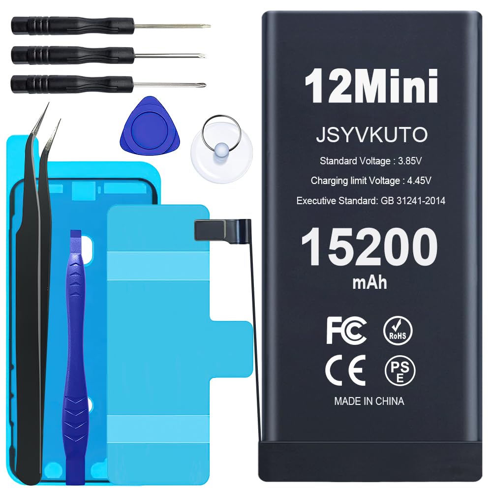 15200mAh Battery for iPhone 12 Mini, New 0 Cycle Upgraded Higher Capacity Replacement Battery for iPhone 12 Mini with Full Set Repair Tool Kit, Model A2399 A2400 A2398 A2176