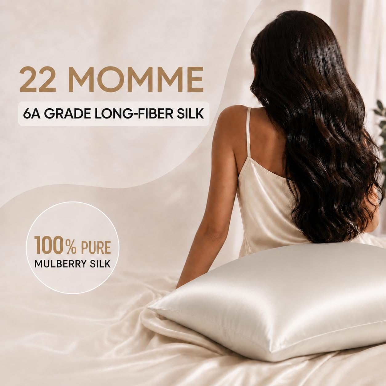 100% Pure Mulberry Silk Pillowcase, 22 Momme 6A Grade, for Hair & Skin, Gift for Women & Men (White, Standard)