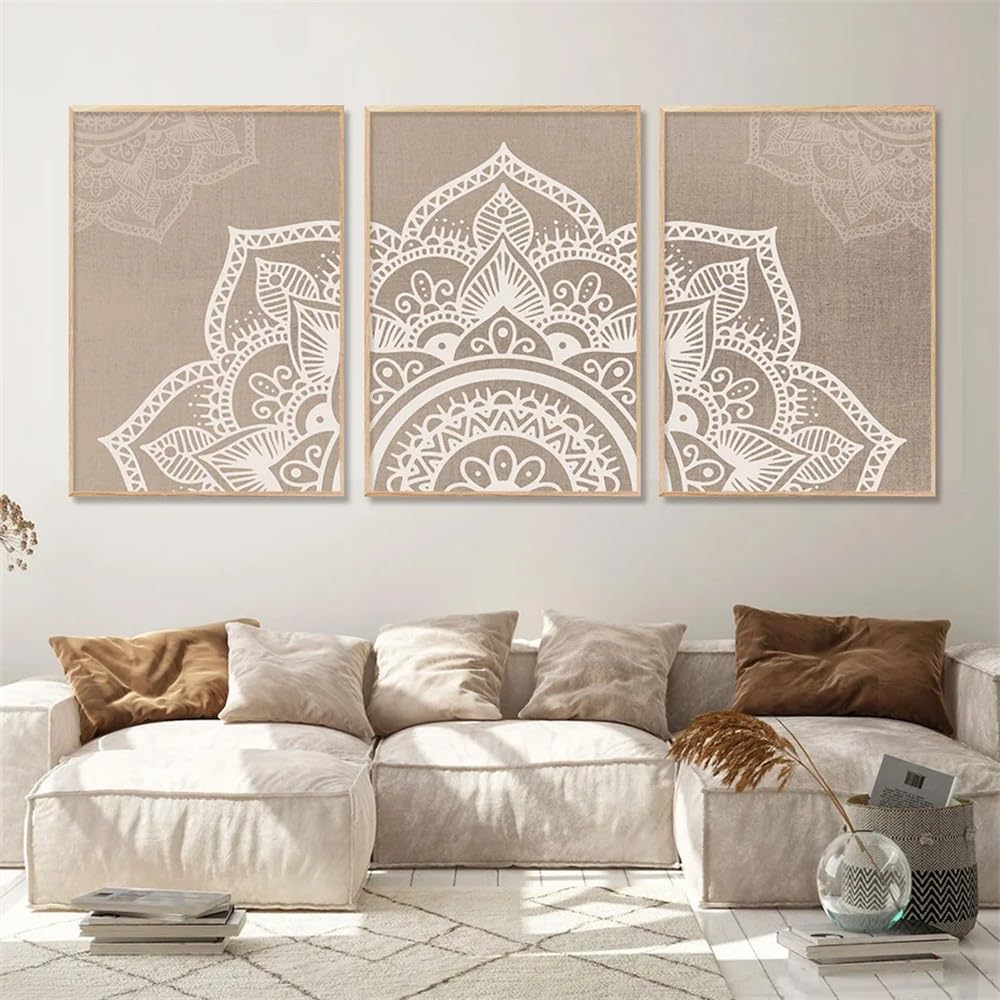 WUHBCZ Wall Posters-Bohemian Mandala Floral Beige Abstract Posters Canvas Painting Wall Art Print Pictures for Living Room Kitchen Office Interior Home Decoration-40 * 60cm/3PCS (No Frame)