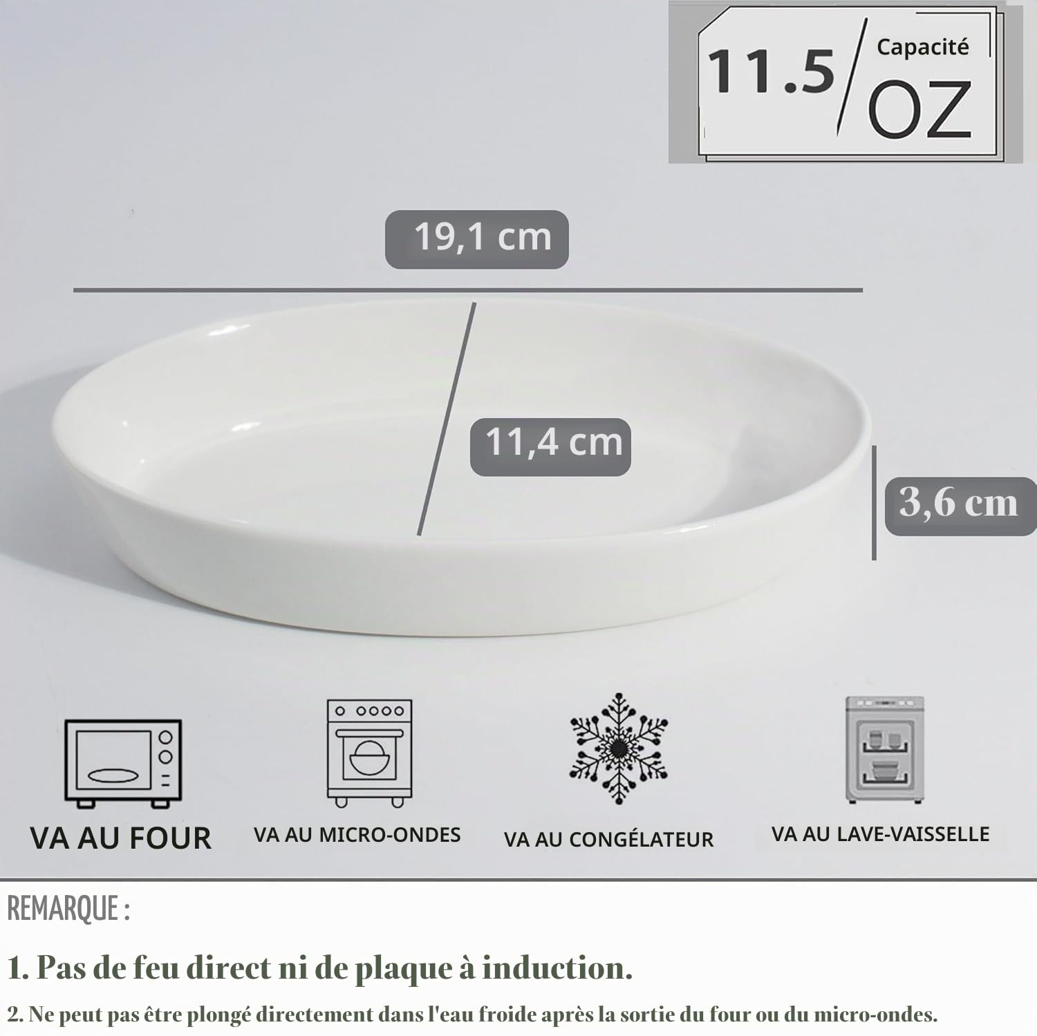Plat à Four de Cuisson Porcelaine, Lot de 8 Plats à Gratin - Parfait pour Lasagnes, Quiché, Tiramisu et Gratins - Plat à Lasagnes en Céramique - Grand Plat à Gratin -340 ml, 19x11,4x3,5 cm