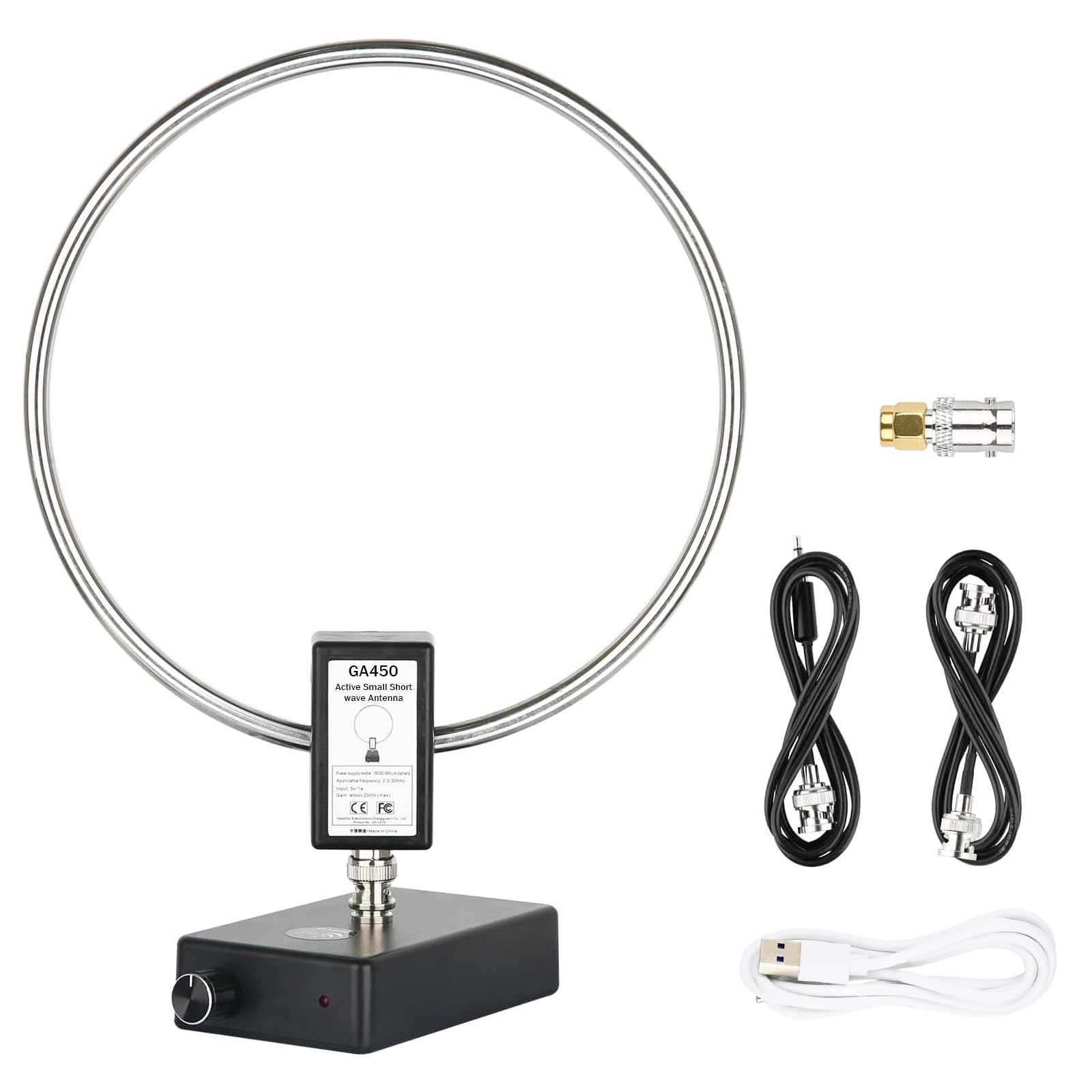 AURSINC Antena de onda corta activa GA450 con cable BNC, SW 2,3 – 30 MHz, MW 522 – 1710 kHz – Antena de recepción RF portátil para radioaficionados