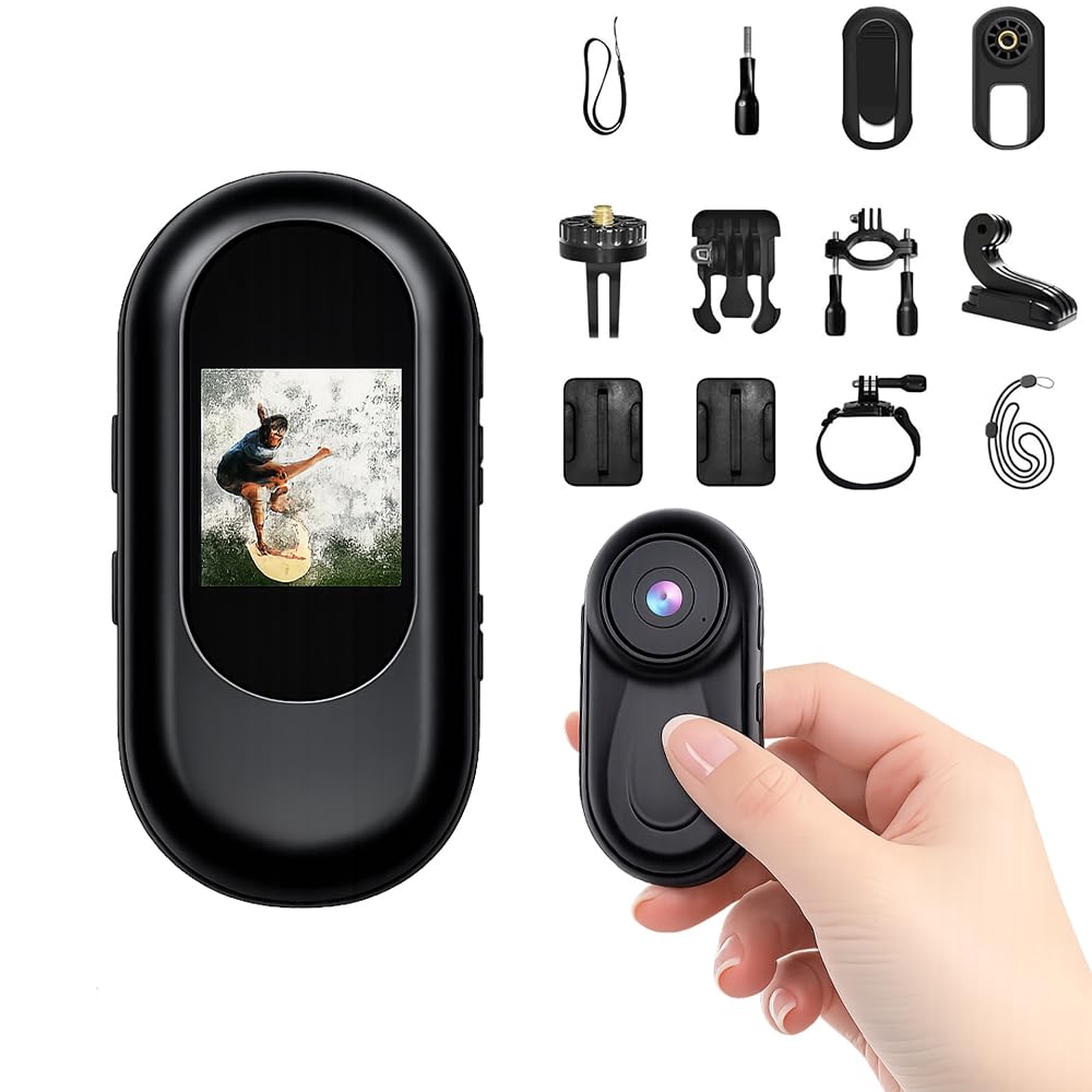 TKMARS Mini Cámara Deportiva 1080P HD, Cámara de Bolsillo Portátil con Lente Gran Angular de 120°, Micrófono Integrado, Grabadora de Video y Audio, Cámara de Vigilancia para Animales, Bicicleta, Viaje