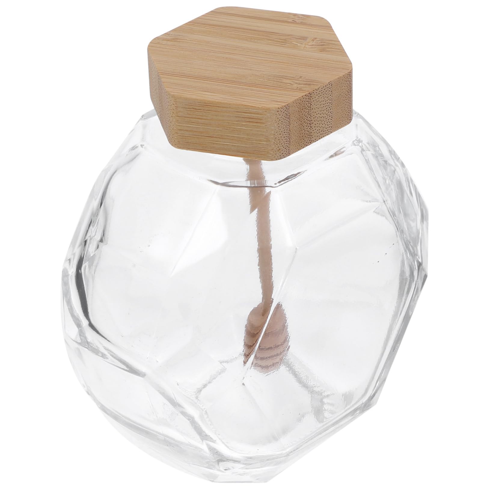 BRIGHTFUFU Honey Jar with Wood Lid Dipper Glass Honey Pot Container for Easy Dispensing Elegant Kitchen Storage for Honey Lovers and Present Giving