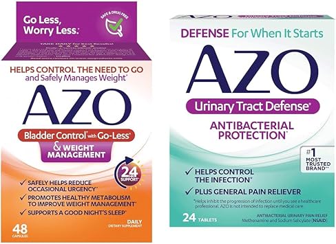 AZO Bladder Control & UTI Defense | Helps Reduce Occasional Urgency* | Promotes Healthy Metabolism* | with Antibacterial Protection | 48 Capsules + 24 Count