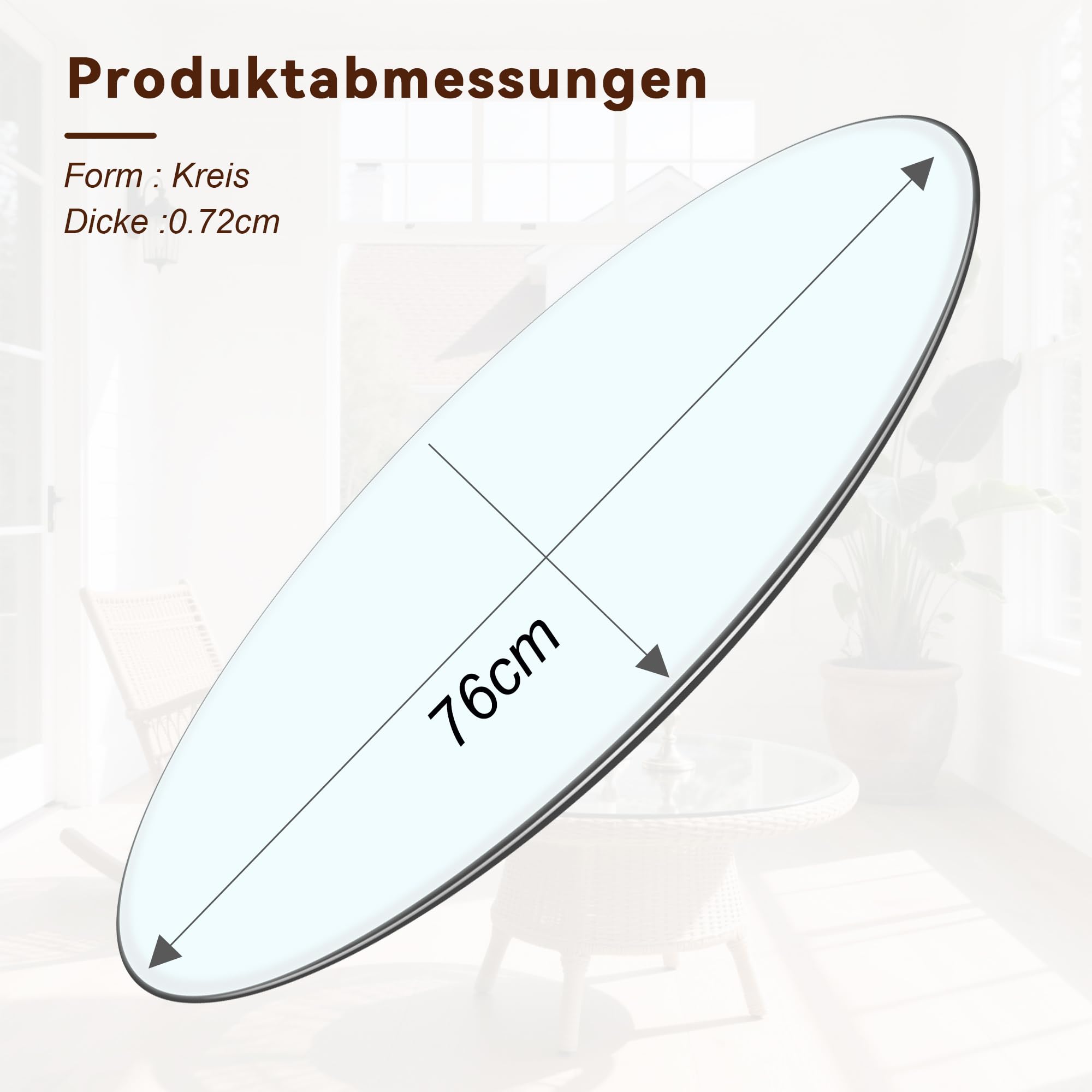 Glasplatte Rund – 6 mm ESG Sicherheitsglas, Runde Tischplatte/Glastischplatte, Tischplatte Ersatz & Tischschutz Glas Transparent (75 CM)