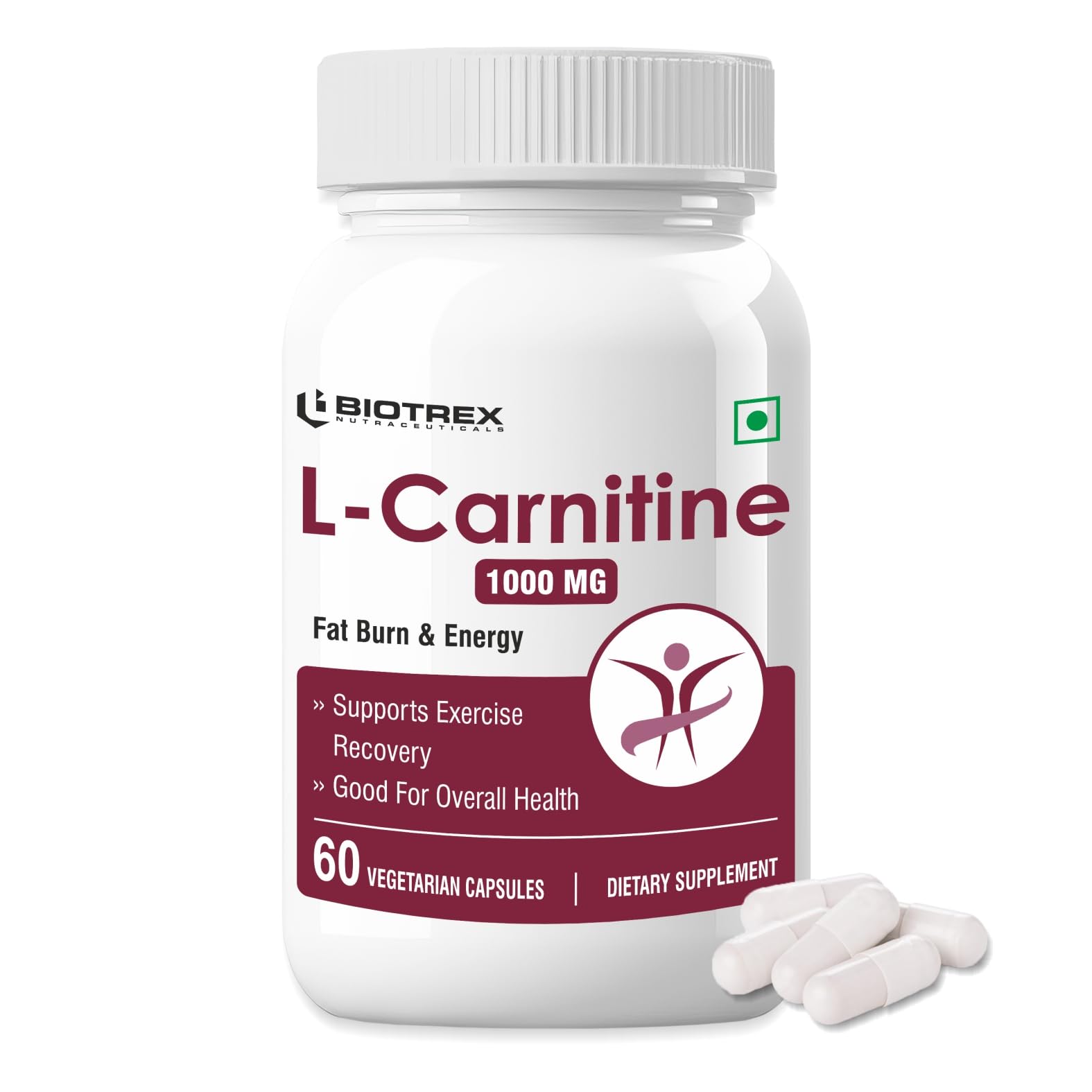 Biotrex Nutraceuticals L-Carnitine For Supports Muscles Recovery, Fat Burn & Energy 1000 mg | 60 Capsules | Pack of 2 (B0B7NJZ57W) Amazon Price History, Amazon Price Tracker
