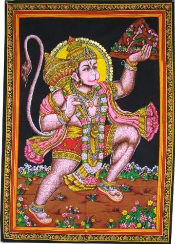 Krishna Mart India Huge Cotton Fabric Hanuman Monkey God Yoga 43" X 30" Tapestr