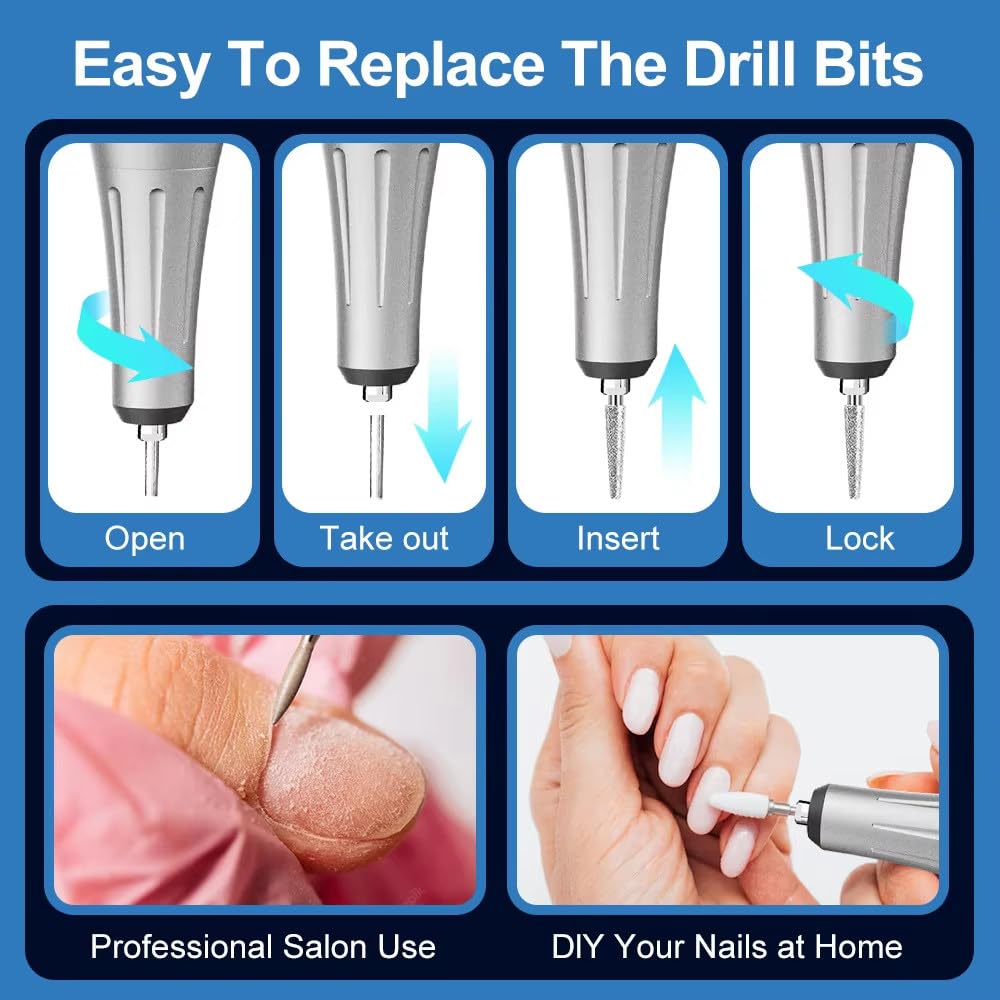 Taladro De Uñas Profesional De 45000 RPM, con 6 Cabezales De Pulido Y Pantalla LCD, Lima De Uñas Portátil para Eliminar Esmalte Acrílico Y Durezas, Kit De Lima De Uñas para Salón De Belleza.