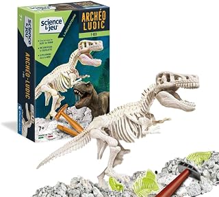 Archéo Ludic T-Rex Dinosaur Skeleton Digging Kit for Children Aged 7 and | Glows well in the dark once fully assembled | chisel hammer and augmented reality card | curious gift idea
