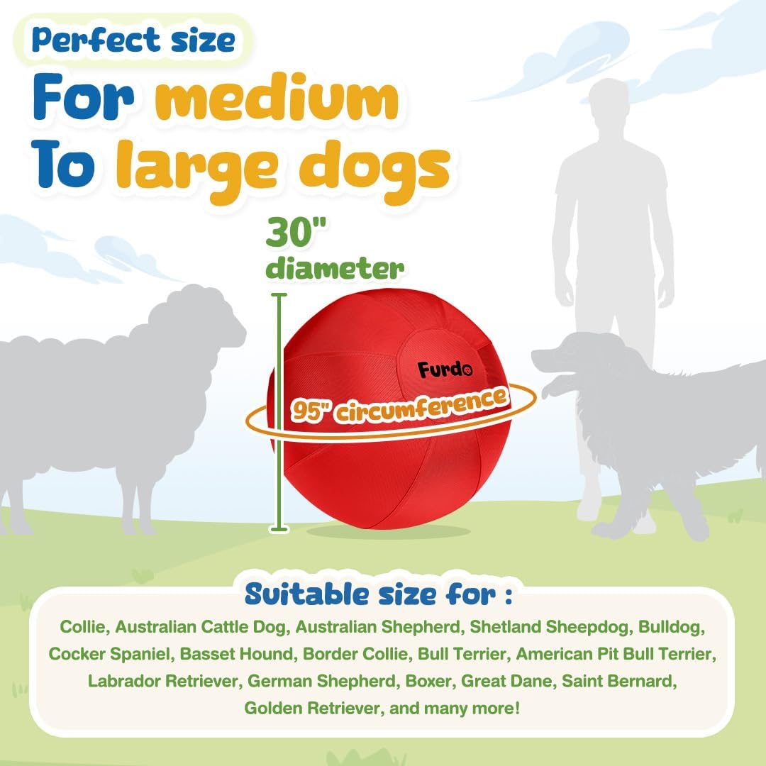 30" Herding Ball for Dogs, for Australian Shepherd, for Cattle, for Border Collie, for Blue Heelers & Medium to Large Dogs,Horse, Herding Dog Ball, Herding Toys - Red
