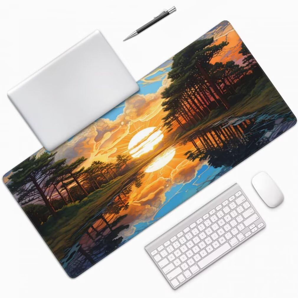 Tappetino Mouse XXL 1200x600mm Tramonto Grande Mouse Pad, Tappetino Scrivania Grande Mousepad Gaming con Bordi Cuciti, Tappeto Scrivania con Base Antiscivolo per Ufficio e Casa (Paesaggio) -MP1560