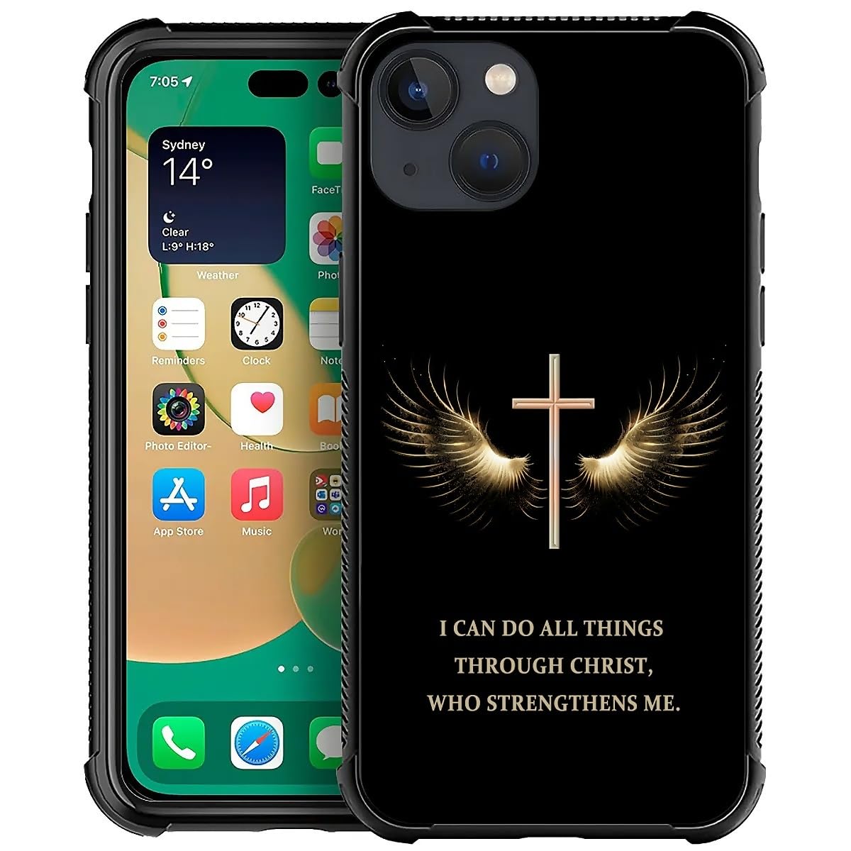 ilikediy Case for iPhone 13 W Bible Cross Wing Pattern Design Case for Women Girls Men Soft TPU Bumper Hard PC Back Anti-Fall Shockproof Protective