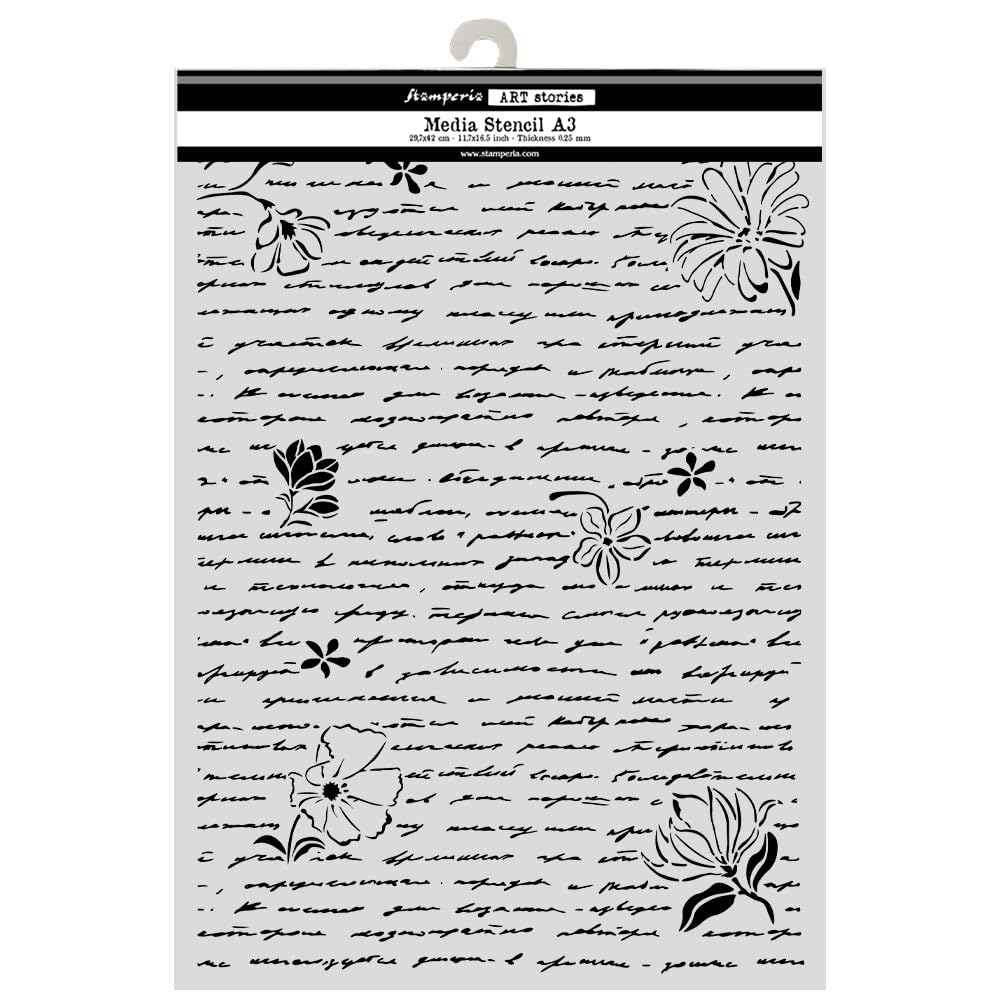 Stamperia Mix Media Art Stencil A3 - All Around Letters & Flowers KSTDA3016
