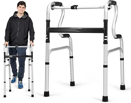Goplus Caminante plegable 3 en 1, 400 libras de certificación FDA, ayuda de movilidad para caminar resistente, se puede utilizar como riel de