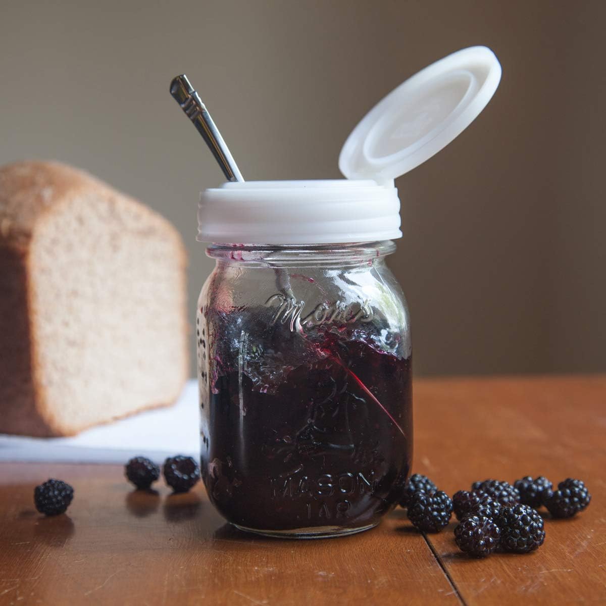 reCAP Mason Jar Flip Lid Cap, Regular Mouth, 4-Pack, Natural, Made in the USA, BPA-Free