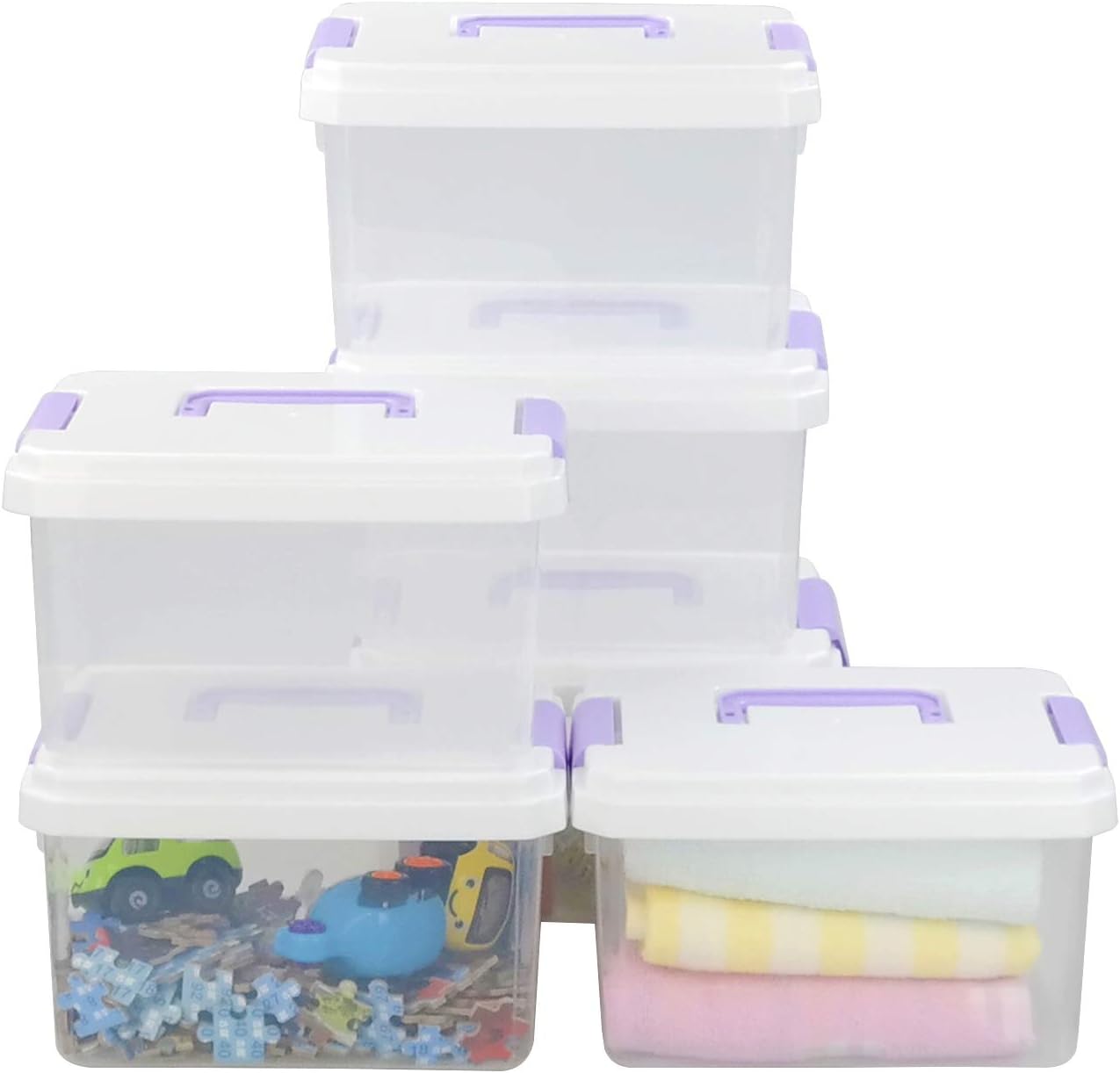 Vcansay 4 L Plastic Clear Storage Boxes, Small Latch Boxes, 6 Packs