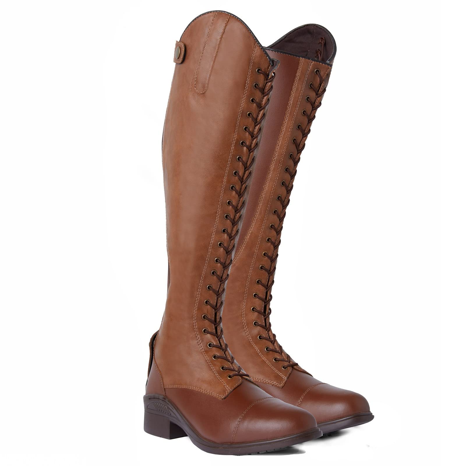 HORZE Botas de equitación para mujer con cordones, clásicas botas de equitación de piel con cordones delanteros y cremallera trasera