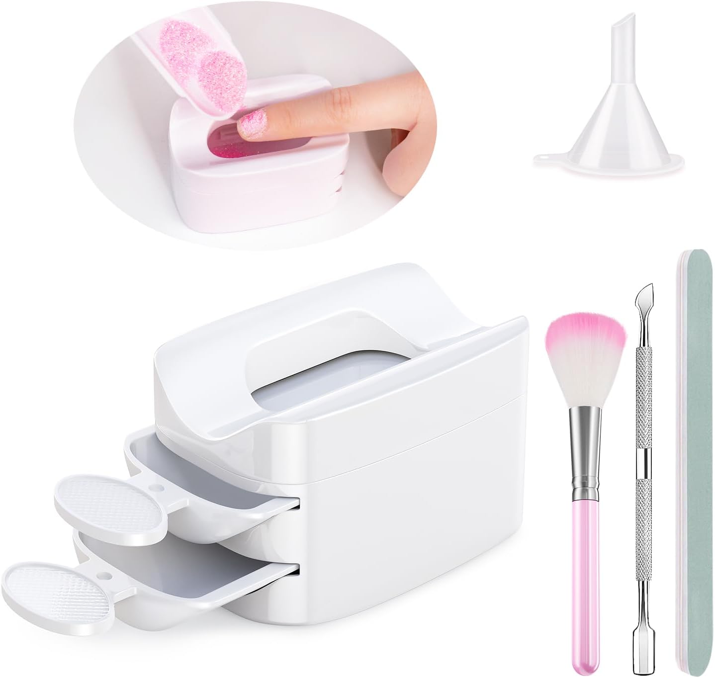 Dip Powder Tray System - Portable Dip Powder Nail Kit with Dust Brush, Cuticle Pusher, Nail File & More for DIY French Manicure