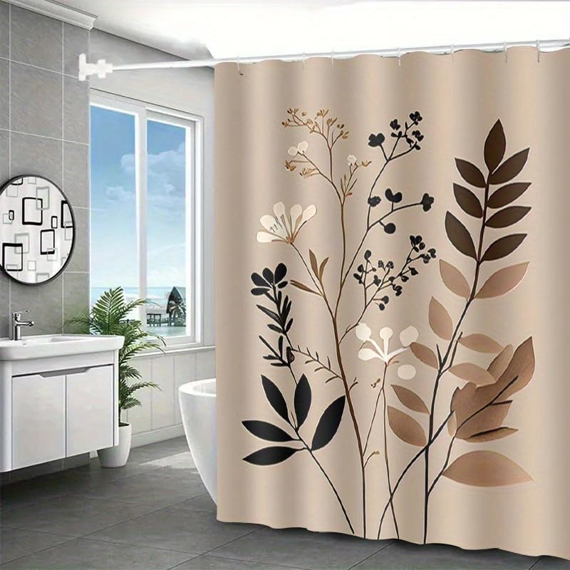 Rideau de douche anti-éclaboussures 120 x 170 cm à motif feuilles pour baignoire propre