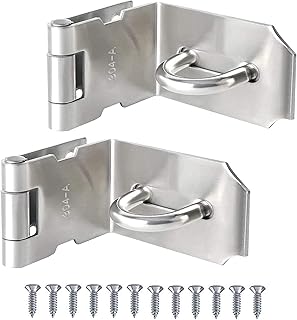 HUSZZM 2 Pcs Right Angle Padlock Hasp, 304 Stainless Steel 90 Degree Door Lock Padlock Hasp Heavy Duty Hasp and Staple with Screws Shed Latch Gate Lock Latch for Doors and Windows Silver